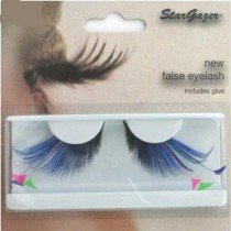 Stargazer Reusable False Eyelashes Blue with Pink and Green Feathers 62